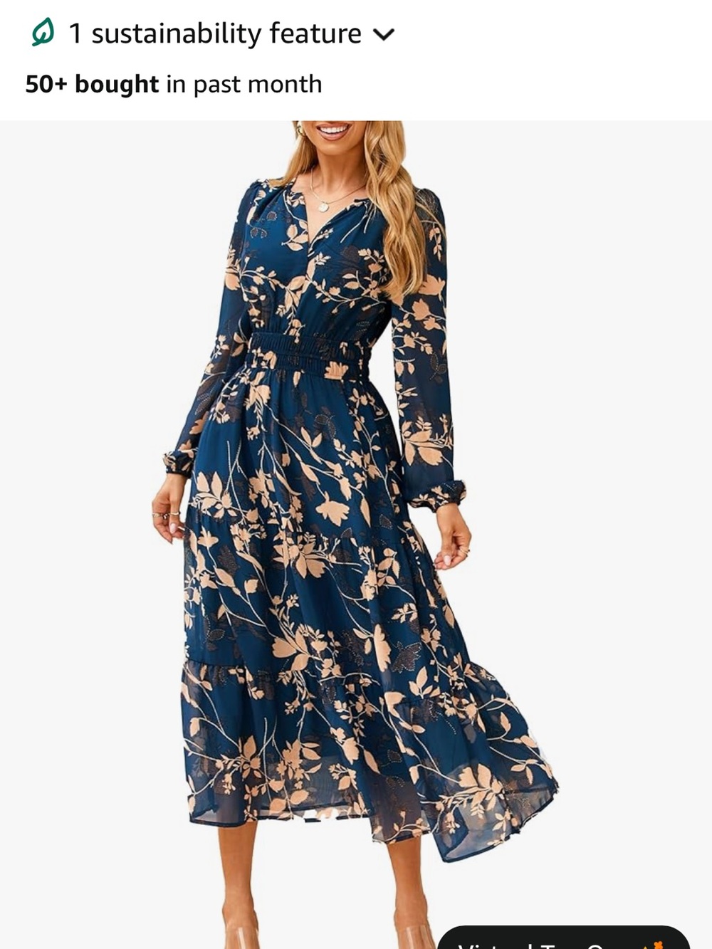 Simplee Apparel Navy Floral Midi Dress with Beige Print